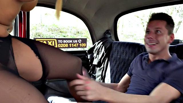 Euro cabby licks and fucks blonde passenger's tight pussy in a hot taxi ride