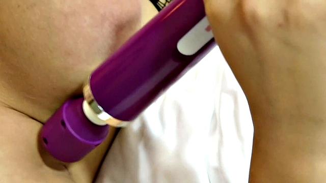 Huge Natural Boobs In Fishnet And Pink High Heels And Magic Wand