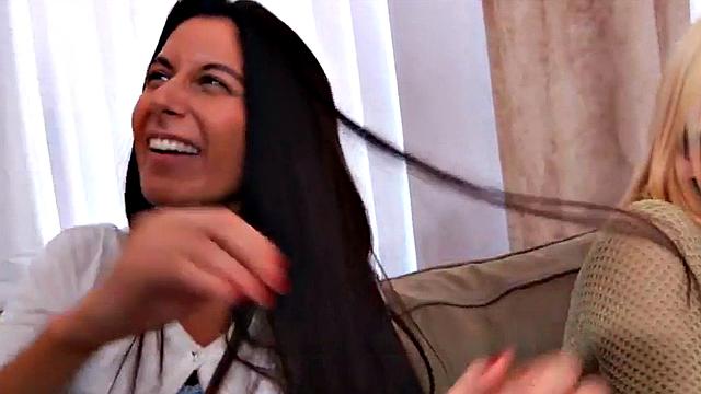 Femdom bitches peg dude in anal hole with strapon toys