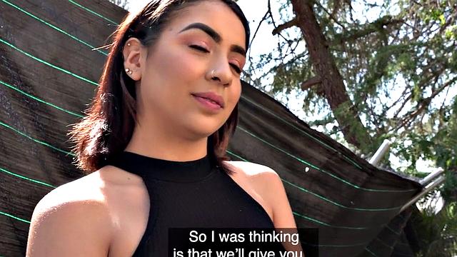 Watch this sexy Spanish babe get pounded hard after giving a sloppy BJ in public