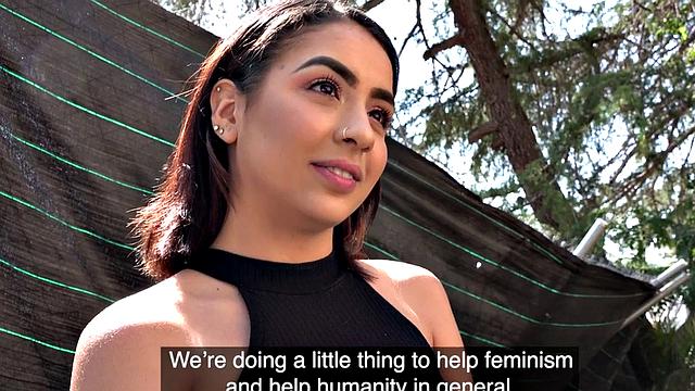 Watch this sexy Spanish babe get pounded hard after giving a sloppy BJ in public