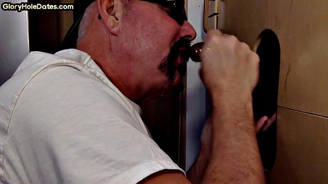 Mature gloryhole amateur DILF sucks and wanks cock