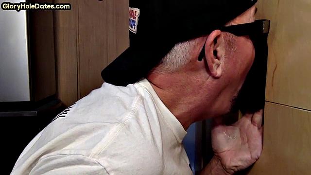 Mature gloryhole amateur DILF sucks and wanks cock