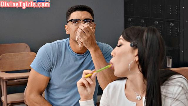 Cute Trans babe cockriding lover