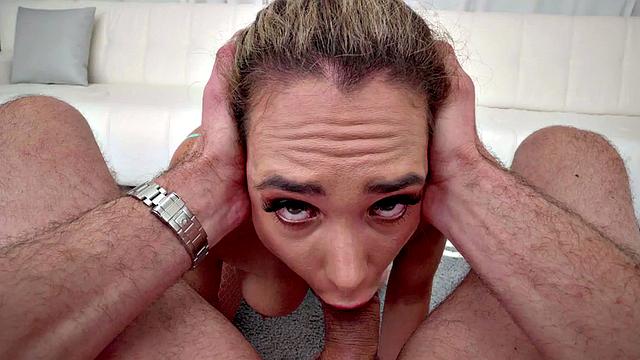 Big-tits blondie deepthroating boyfriend's dick