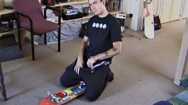 Dan puts on a porn video and starts getting his cock hard. We get a long stroke show as he edges himself close to climax. Once he's past the point of no return, Dan shoots his cum onto the skateboard.
