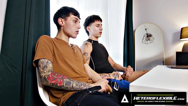 HETEROFLEXIBLE - Horny Buddies Angel Elias & Dante Jerk Off Together To Dirty Chatbot