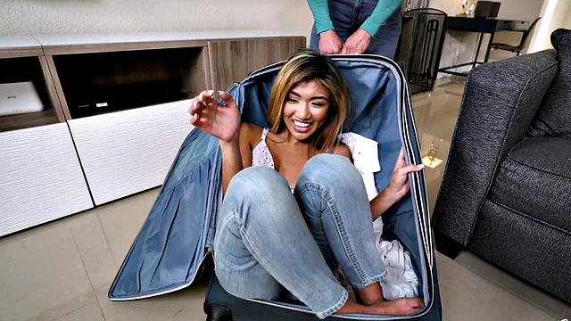 Tattooed Asian babe inked & pounded hard by BF in living room