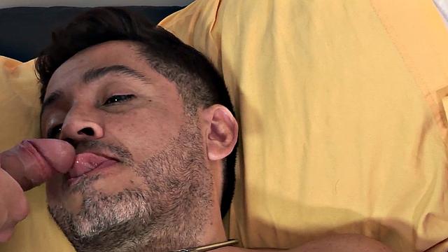 Skinny Latino sucked by asslicking mature doctor for cum