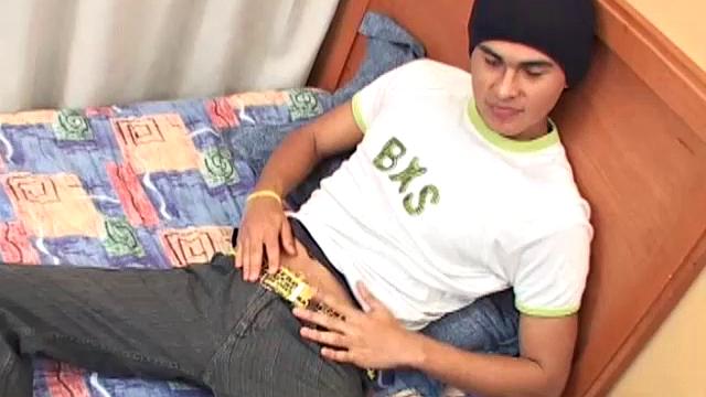Alfredo is an 18 year old college student who loves to play guitar. After strumming in the park, he takes us to his room and starts stripping naked.