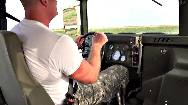 Military jock fucked outdoors on army van by colleague