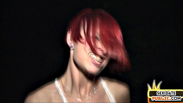Skinny German redhead MILF public fucked outdoor