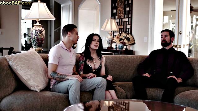 Tattoed bae deepthroats and gets analfucked in 3way