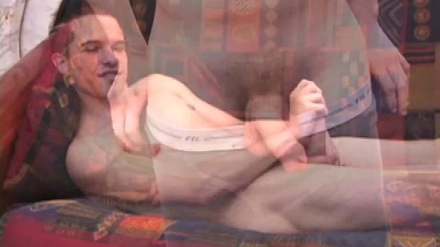 Pretty boy Chase Hunter strips to his boxers and starts working his leaking bulge. He stands to show us his 7 inch cock and gets down to business stroking it. Chase grabs the couch behind his head and strokes.