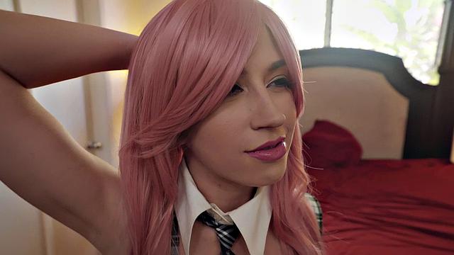 Watch this tattooed brunette in high heels give a POV handjob & doggystyle ride in your bedroom