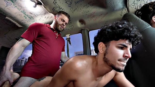 Fooled jock fucks 21yo gay in van outdoor till cumshot