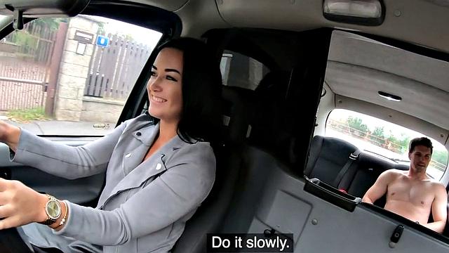 Roundass european cabbie fingered in backseat sex
