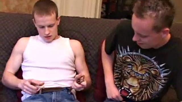 Roar and Lex are sitting on the sofa. Roar starts sucking Lex and then Lex returns the favor. Slim, and with a smooth upper body, Lex is a hot little twink type. He tells us several times that he's straight and curious to try M2M.