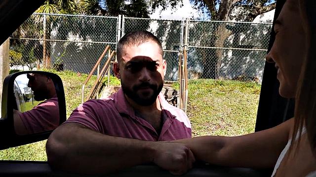 Fooled jock with hairy massive body fucks gay in van