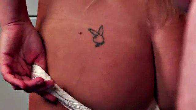 Voyeur MILF in locker room seduces man during his solo HJ