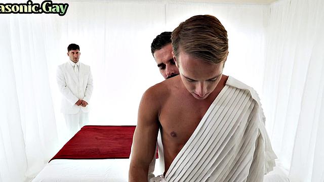 Religious stud in masonic 3some with jock and DILF