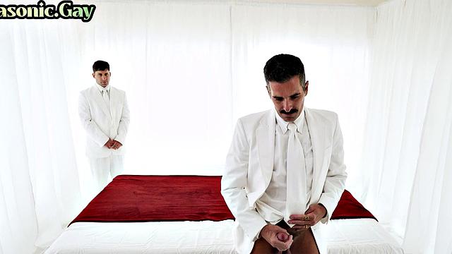 Religious stud in masonic 3some with jock and DILF