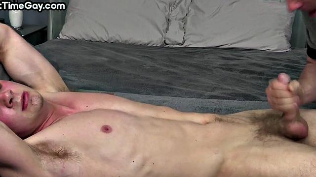 Rimmed stud sucked by gay man for first time till cum