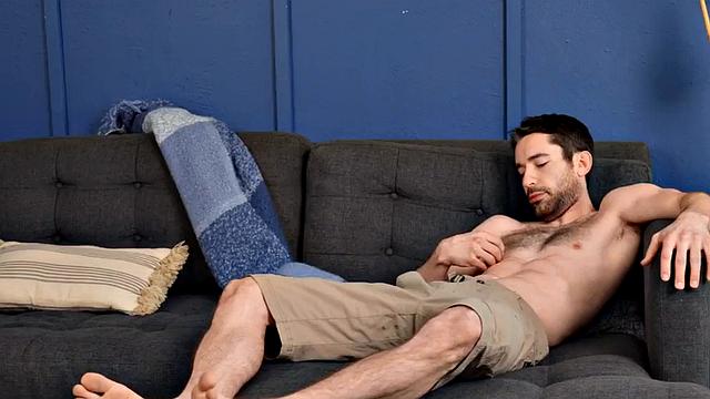 Solo jock enjoys masturbating hard before cumming