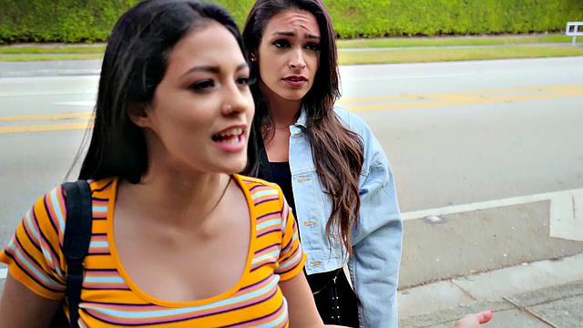 Naughty lesbians take a different route in the bedroom, kissing and fingering each other's small butts