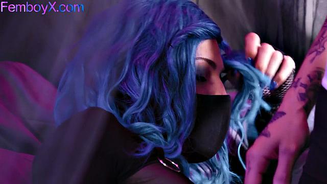 Masked Emo femboy fucked in butthole by tattooed BF