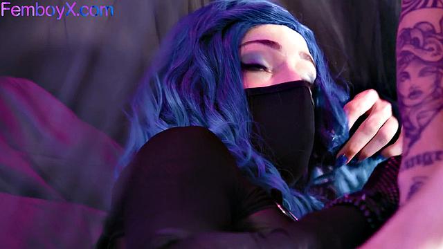 Masked Emo femboy fucked in butthole by tattooed BF