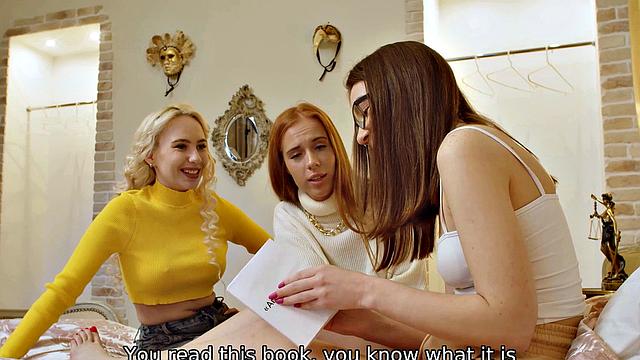 VIP4K. Three girls take off their panties to play with big dildo