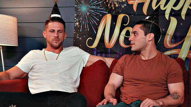 Athletic New Year studs fuck in anal celebration