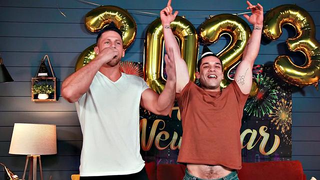 Athletic New Year studs fuck in anal celebration