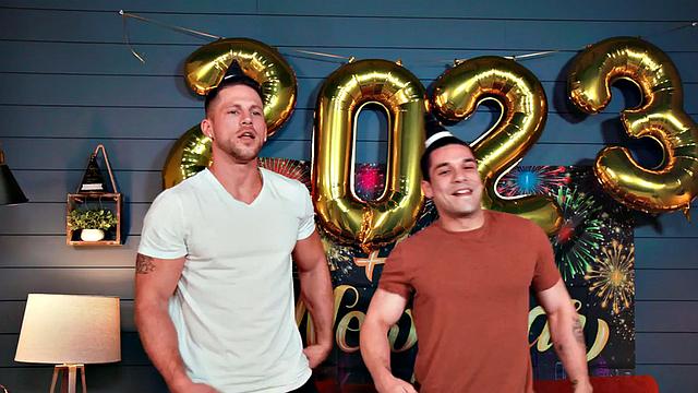 Athletic New Year studs fuck in anal celebration