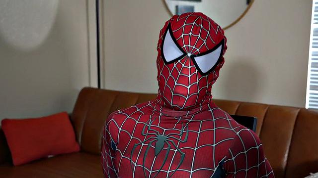 IR Spiderman cosplay barebacked by athletic jock