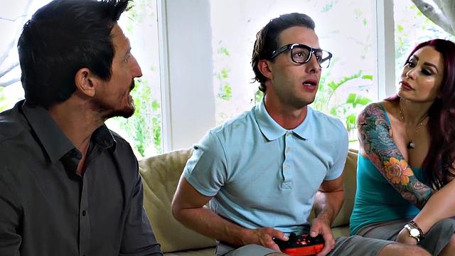 Stepmom with big tits gets smashed by stepson & husband in hot threesome action