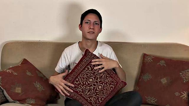 Adorable twink Abel is on the casting couch, stripping and stroking his big uncut dick, while Ferdinan captures the audition on camera. The sight of that slim and smooth naked boy is too much to resist and soon Daddy is reaching in for a feel.