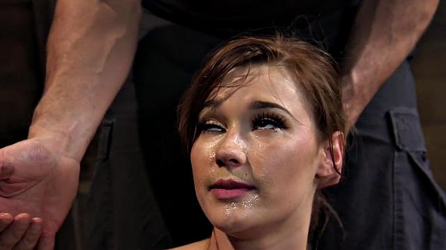 Deepthroating BDSM babe whipped and fucked in 3some by masters