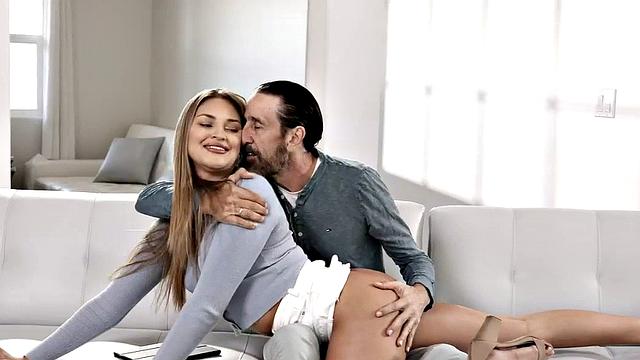 Raunchy babysitter with pierced tits pleasing her boss