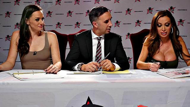 Jasmine Summers in a hot business suit gets DP'd in a restaurant