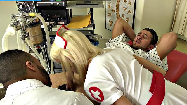 Cumloving IR nurse enjoys MMF 3some in hospital