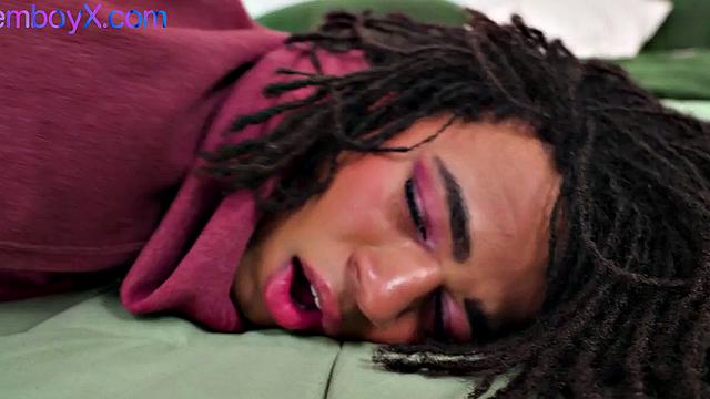 Lace ebony femboy pantie fuck