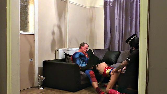 Watch as a kinky cop gets down and dirty in a cosplay-fueled threesome