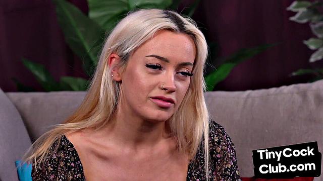 Femdom SPH babe jerks small cock of lucky man in CFNM