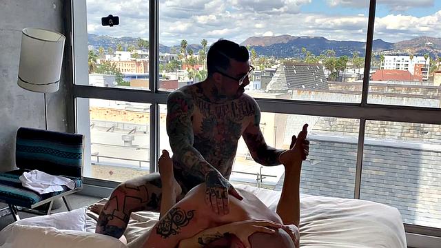 Bisexual busty babe enjoys a 3way with 2 cocks at the same time