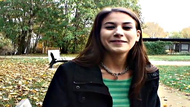 Nice guy bangs a wet pussy in public park, with a smile on her face