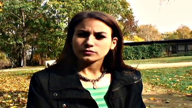 Nice guy bangs a wet pussy in public park, with a smile on her face