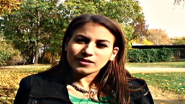 Nice guy bangs a wet pussy in public park, with a smile on her face