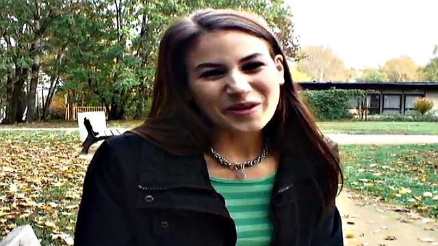 Nice guy bangs a wet pussy in public park, with a smile on her face